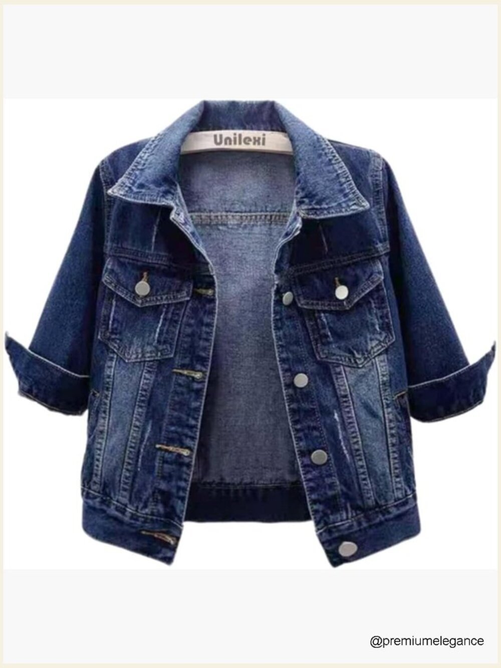 3/4 Sleeve Cropped Denim Jacket Light Wash Short Jean Jacket